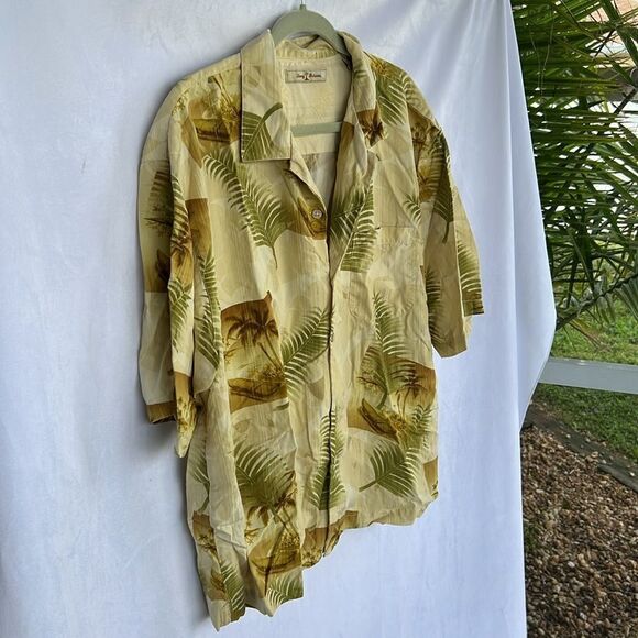 Tommy Bahama Mens 100% Silk Hawaiian Shirt, Yellow, size XL - Picture 2 of 8